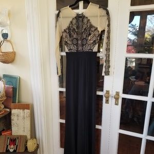 Beautiful Evening Gown in Black Lace / Cream Sheer